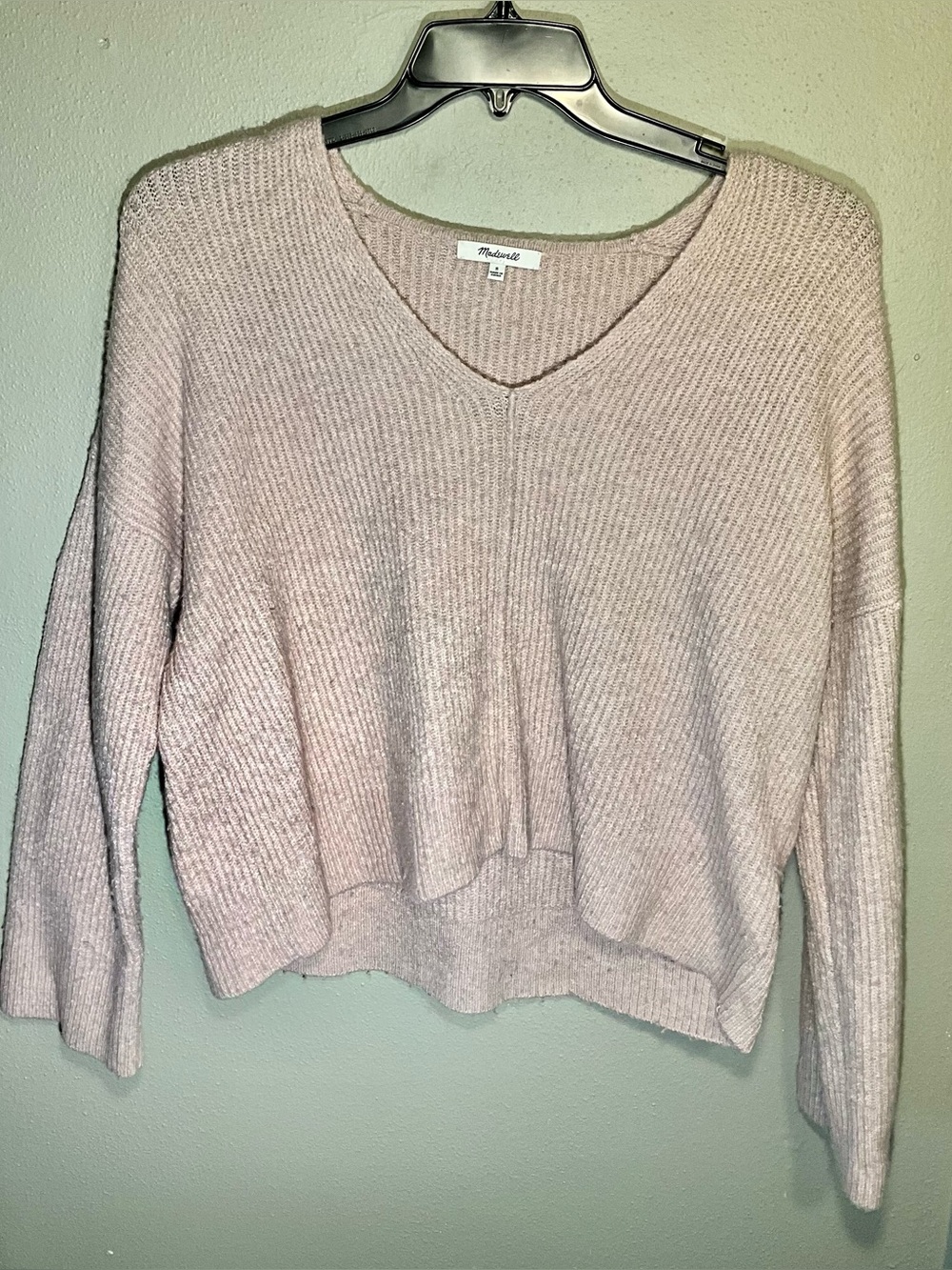 Madewell Soft V-Neck Ribbed Sweater - Light Pink S